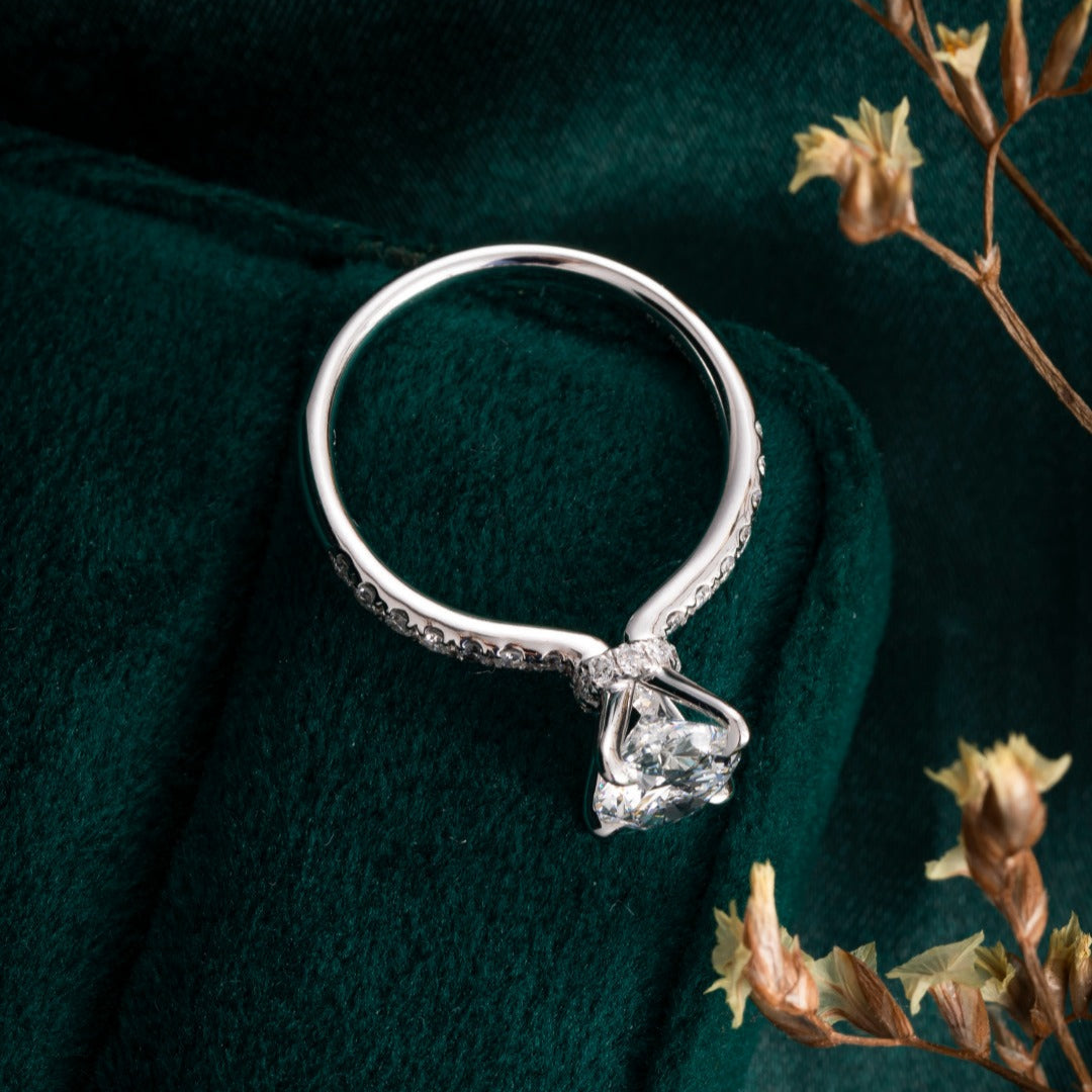 1.5 ct Oval Hidden Circlet & Pave Lab Grown Diamond Ring in Platinum