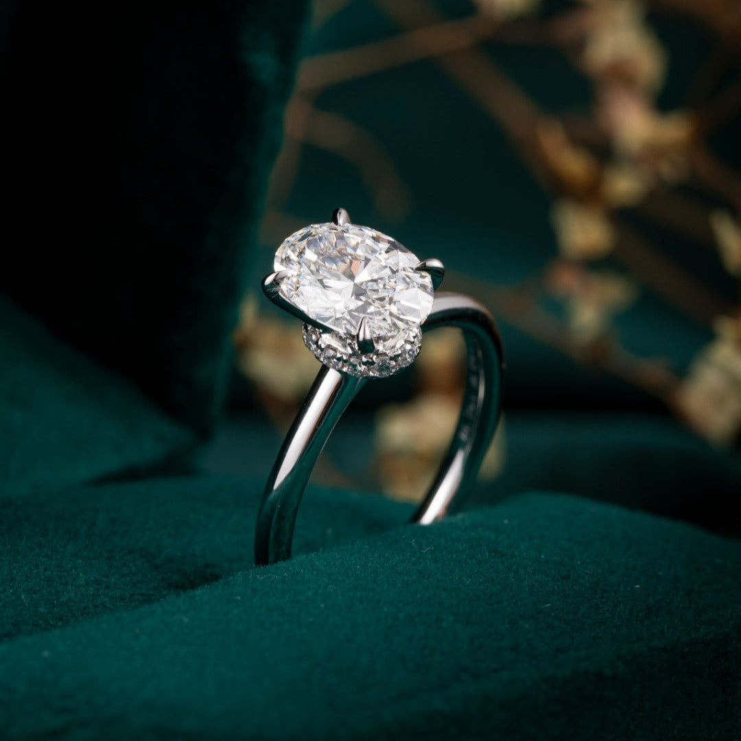 1.5 ct Oval Hidden Circlet Lab Grown Diamond Ring in Platinum