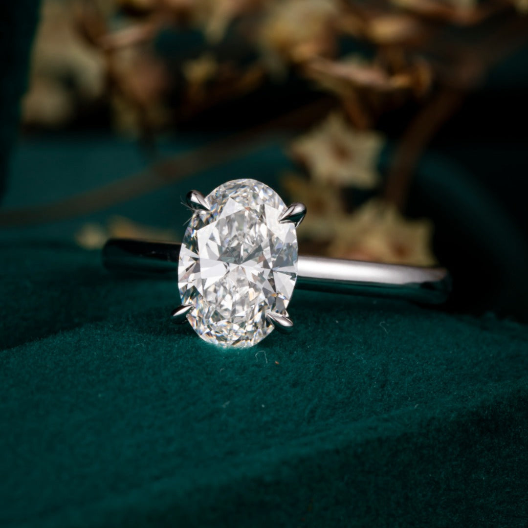 1.5 ct Oval Hidden Circlet Lab Grown Diamond Ring in Platinum