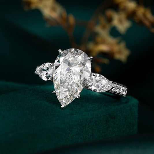 2ct Three stone Pear Lab Grown Diamond Ring in Platinum