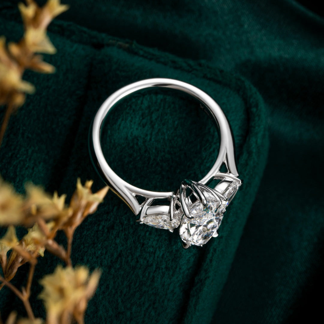 2 ct Three Stone Marquise &pear Lab Grown Diamond Ring in Platinum