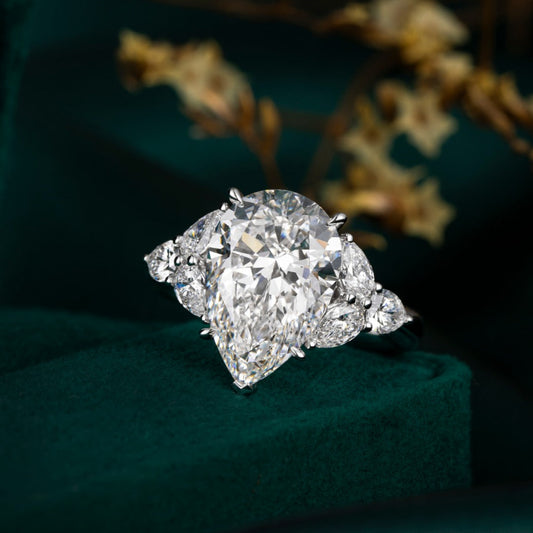 5 ct Pear Floral cluster Lab Grown Diamond Ring in Platinum