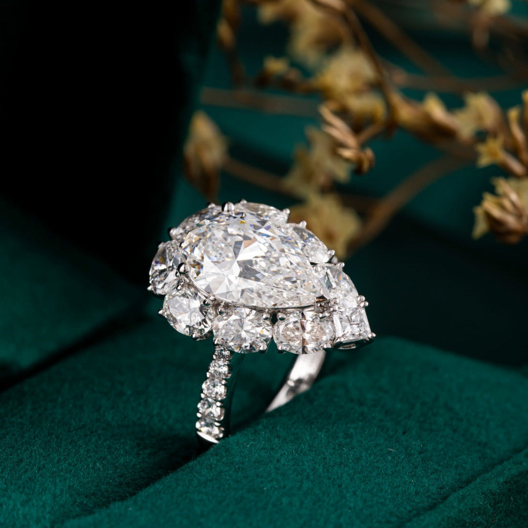3 ct Pear Fancy Halo Lab Grown Diamond Ring in Platinum