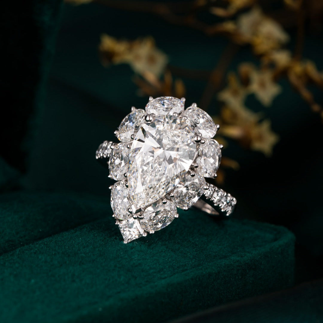 3 ct Pear Fancy Halo Lab Grown Diamond Ring in Platinum