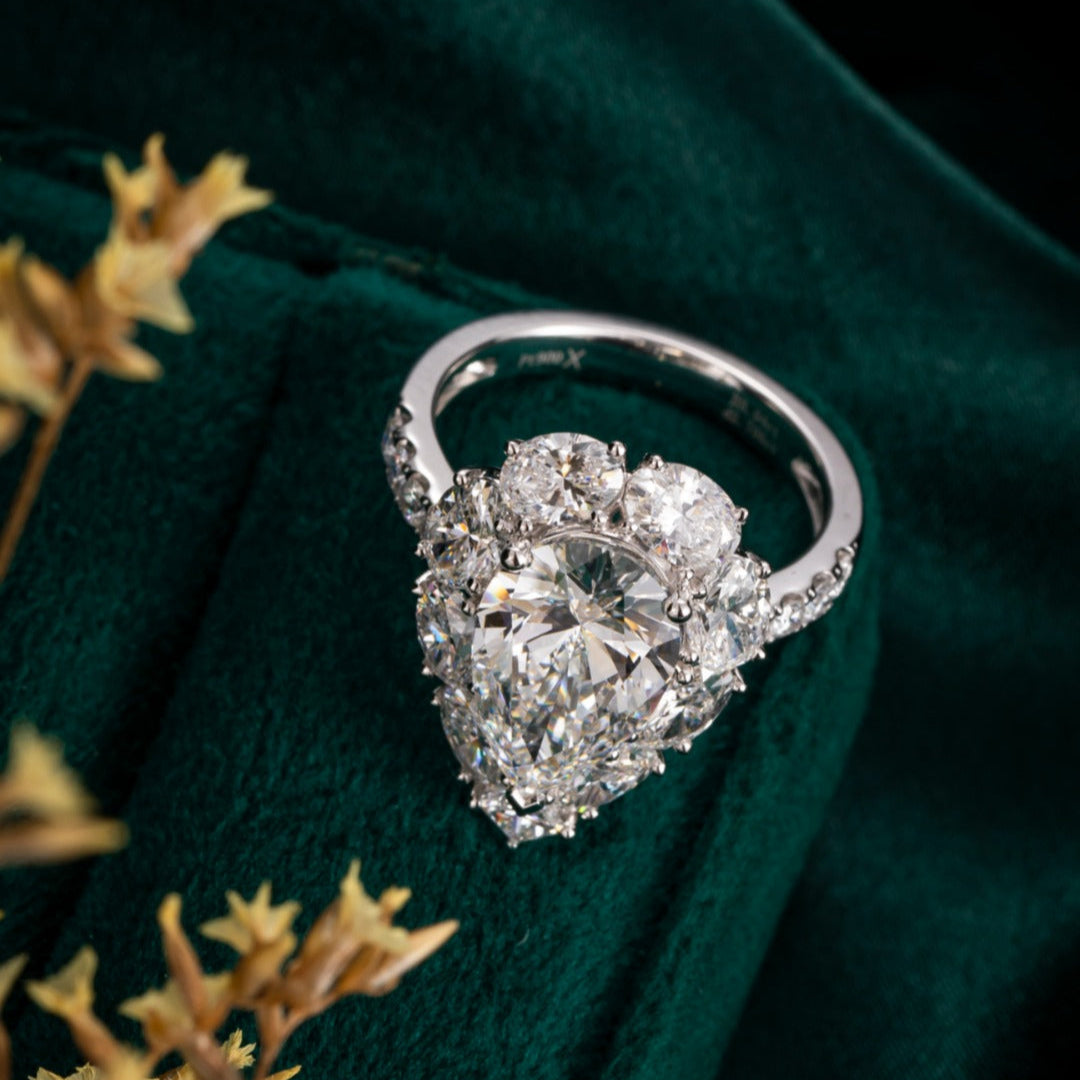 3 ct Pear Fancy Halo Lab Grown Diamond Ring in Platinum