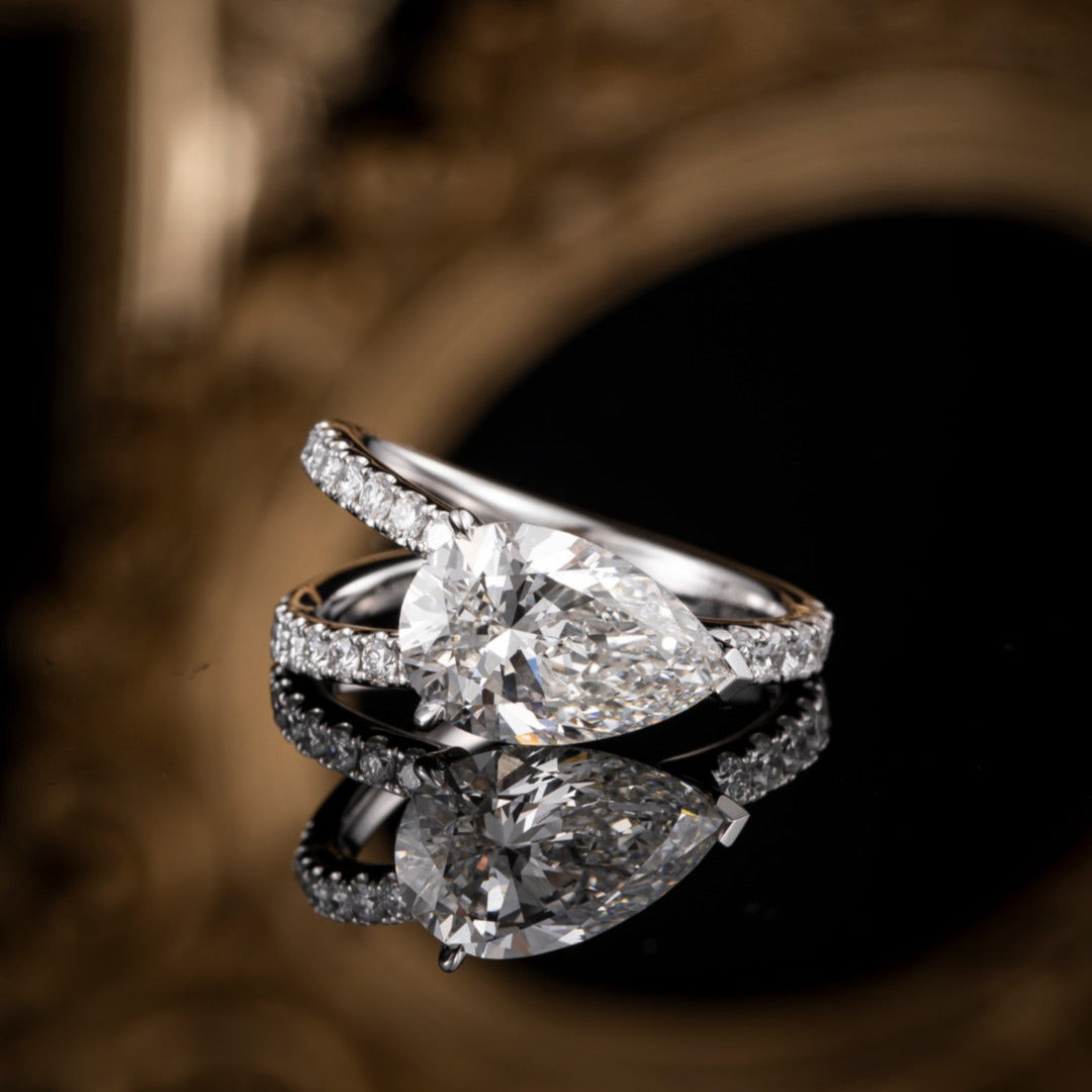 3ct Horizontal Pear Pave Lab Grown Diamond Split Band Engagement Ring in Platinum