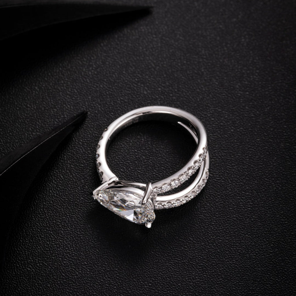 3ct Horizontal Pear Pave Lab Grown Diamond Split Band Engagement Ring in Platinum