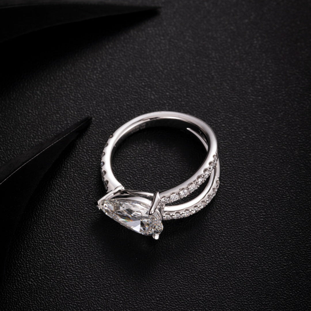 3ct Horizontal Pear Pave Lab Grown Diamond Split Band Engagement Ring in Platinum