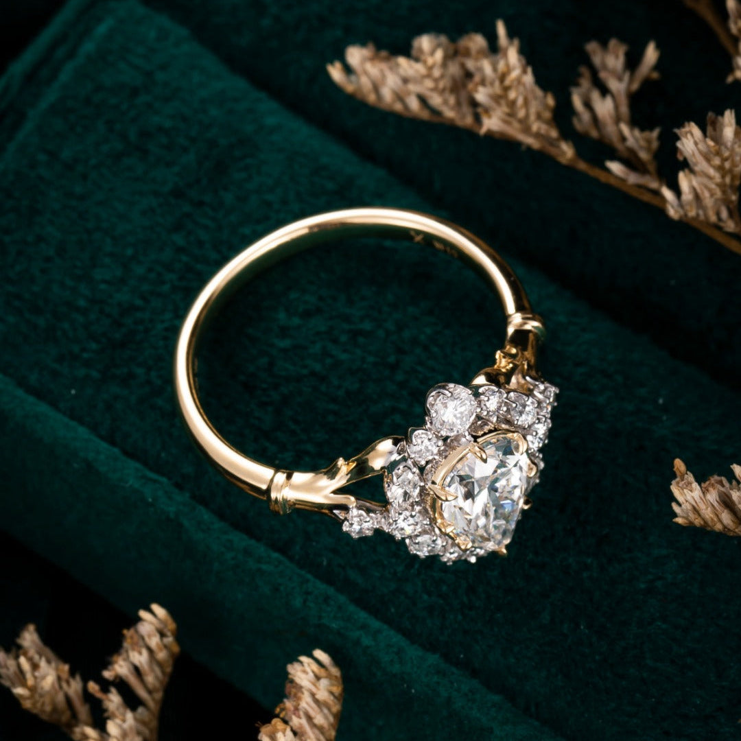 1 ct Vintage Pear Halo Lab Grown Diamond Ring in 14k White Gold