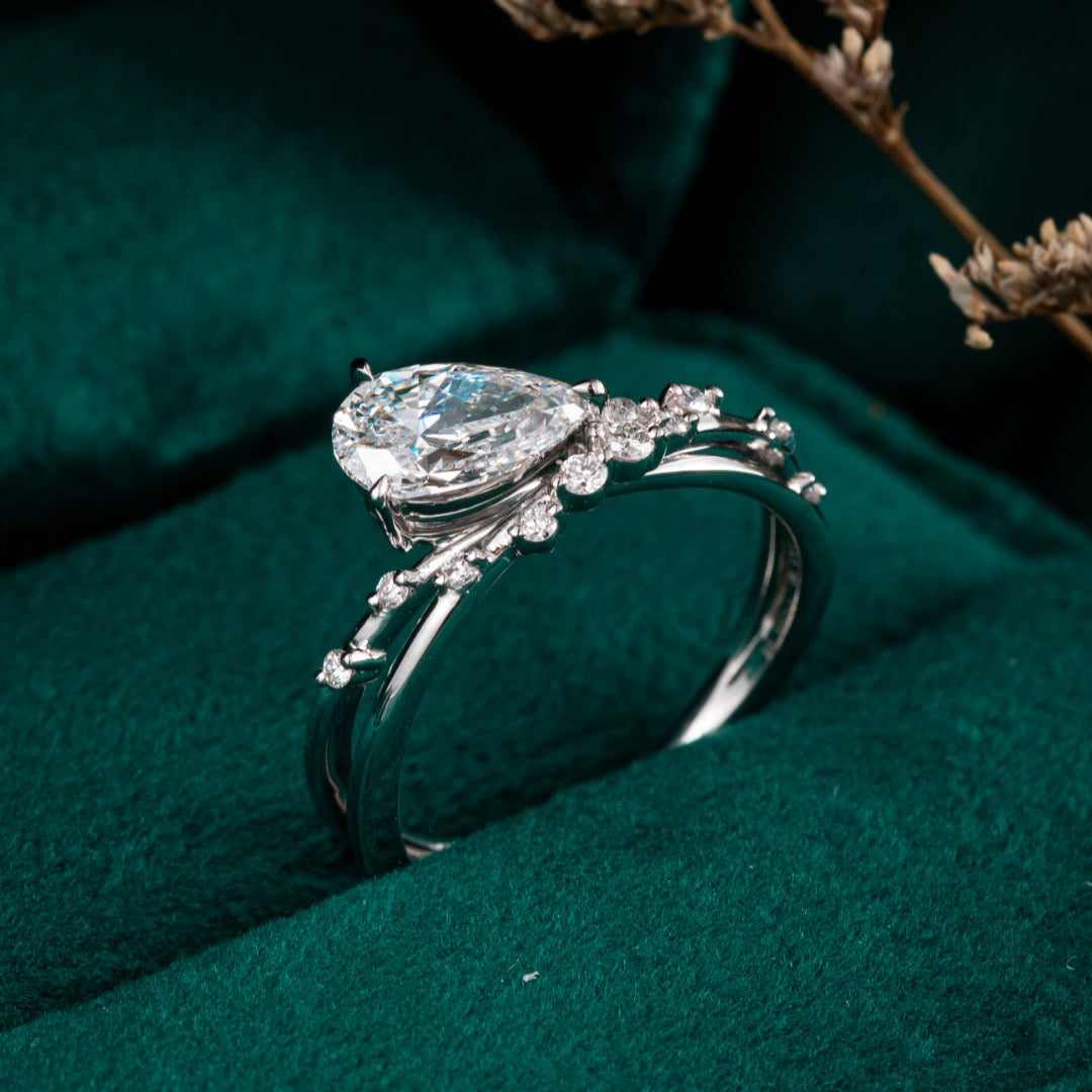 1ct Pear Star Pave Lab Grown Diamond Ring in Platinum