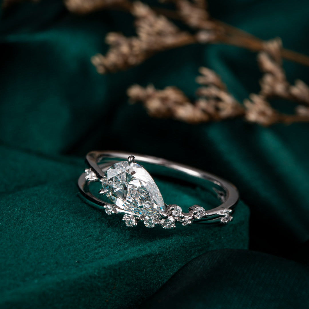 1ct Pear Star Pave Lab Grown Diamond Ring in Platinum