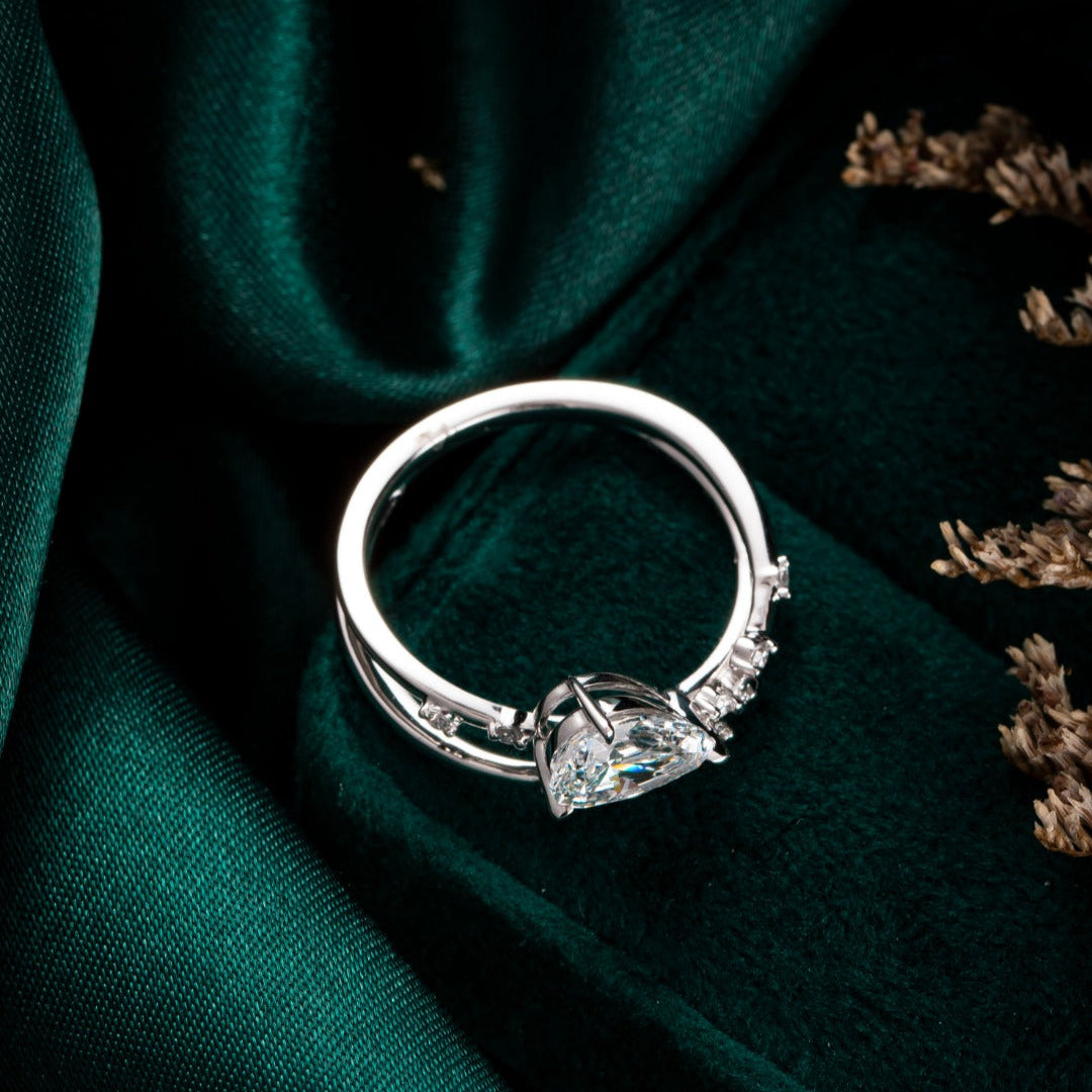 1ct Pear Star Pave Lab Grown Diamond Ring in Platinum