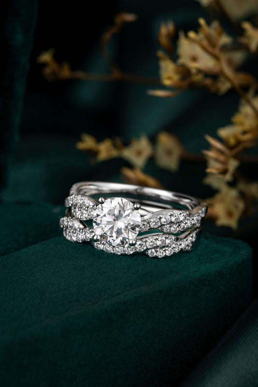 Classic Round Twisted Vine Diamond Ring Set