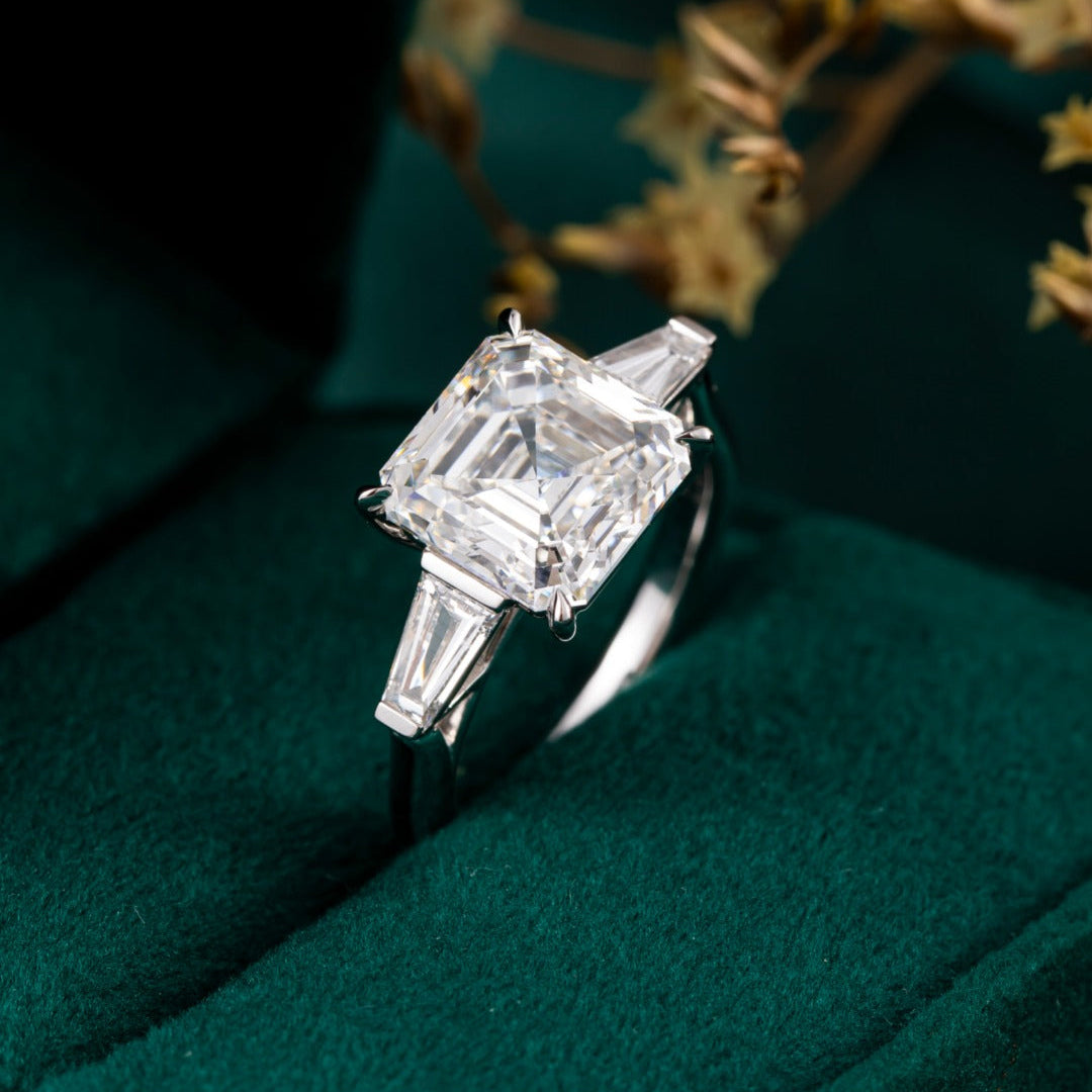 5ct Three stone Asscher cut Lab Grown Diamond Engagement Ring in Platinum