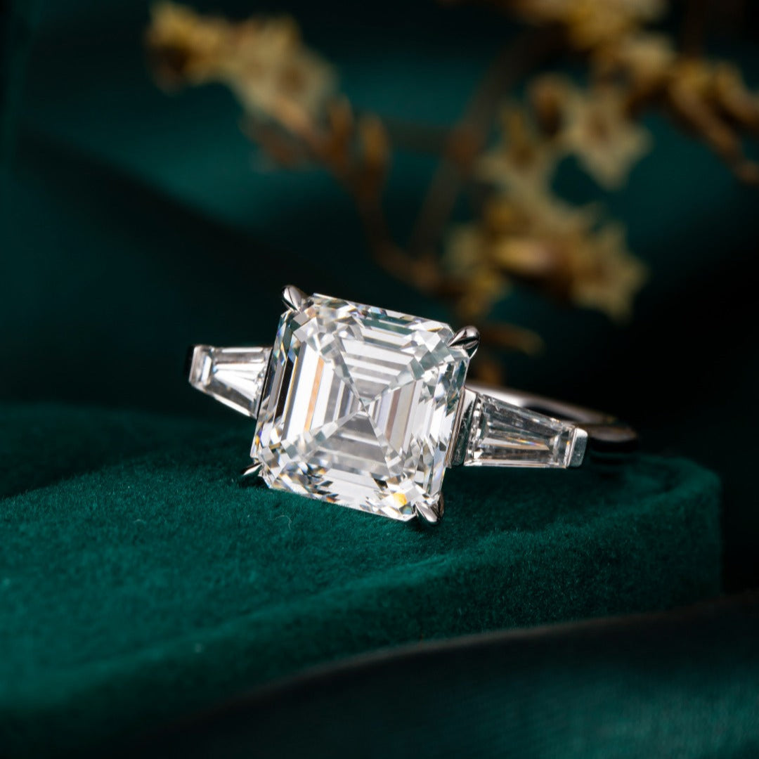 5ct Three stone Asscher cut Lab Grown Diamond Engagement Ring in Platinum