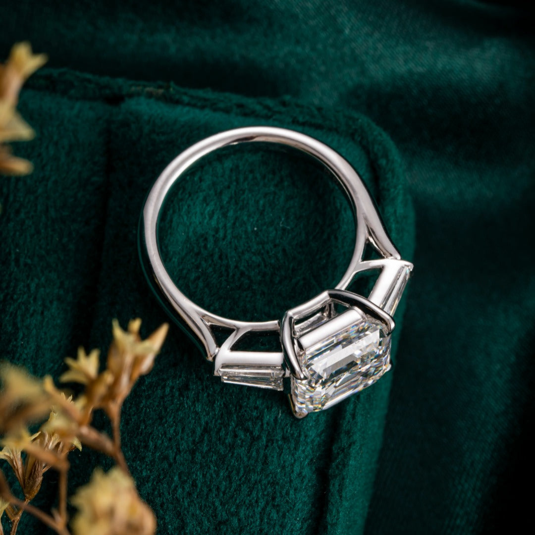 5ct Three stone Asscher cut Lab Grown Diamond Engagement Ring in Platinum