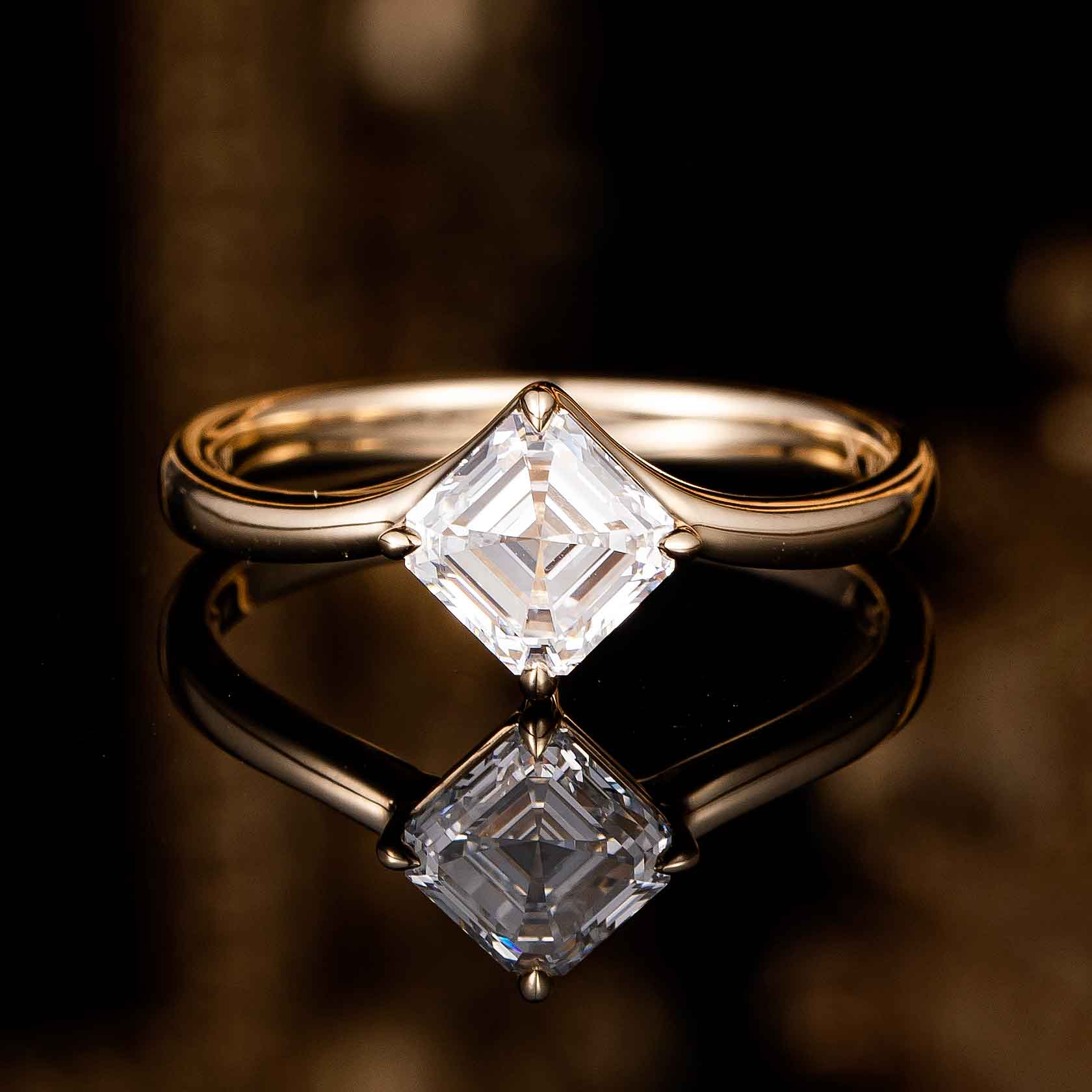 1 ct Asscher cut Lab Grown Diamond Engagement Ring in 14k Yellow Gold
