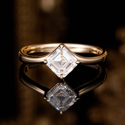 1 ct Asscher cut Lab Grown Diamond Engagement Ring in 14k Yellow Gold