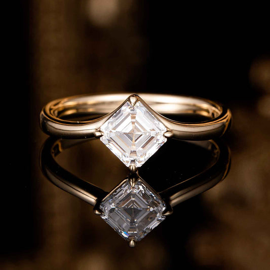 1 ct Asscher cut Lab Grown Diamond Engagement Ring in 14k Yellow Gold