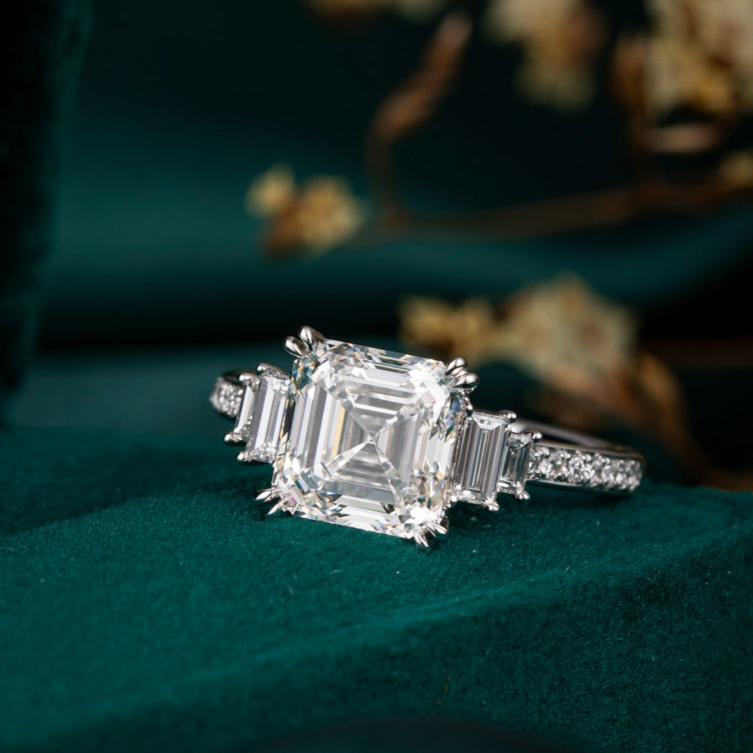 5ct 5 stone Asscher cut Lab Grown Diamond Engagement Ring in Platinum
