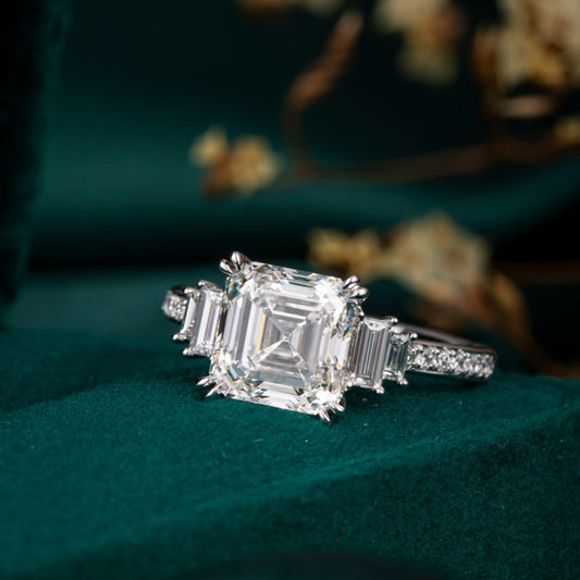 5ct 5 stone Asscher cut Lab Grown Diamond Engagement Ring in Platinum