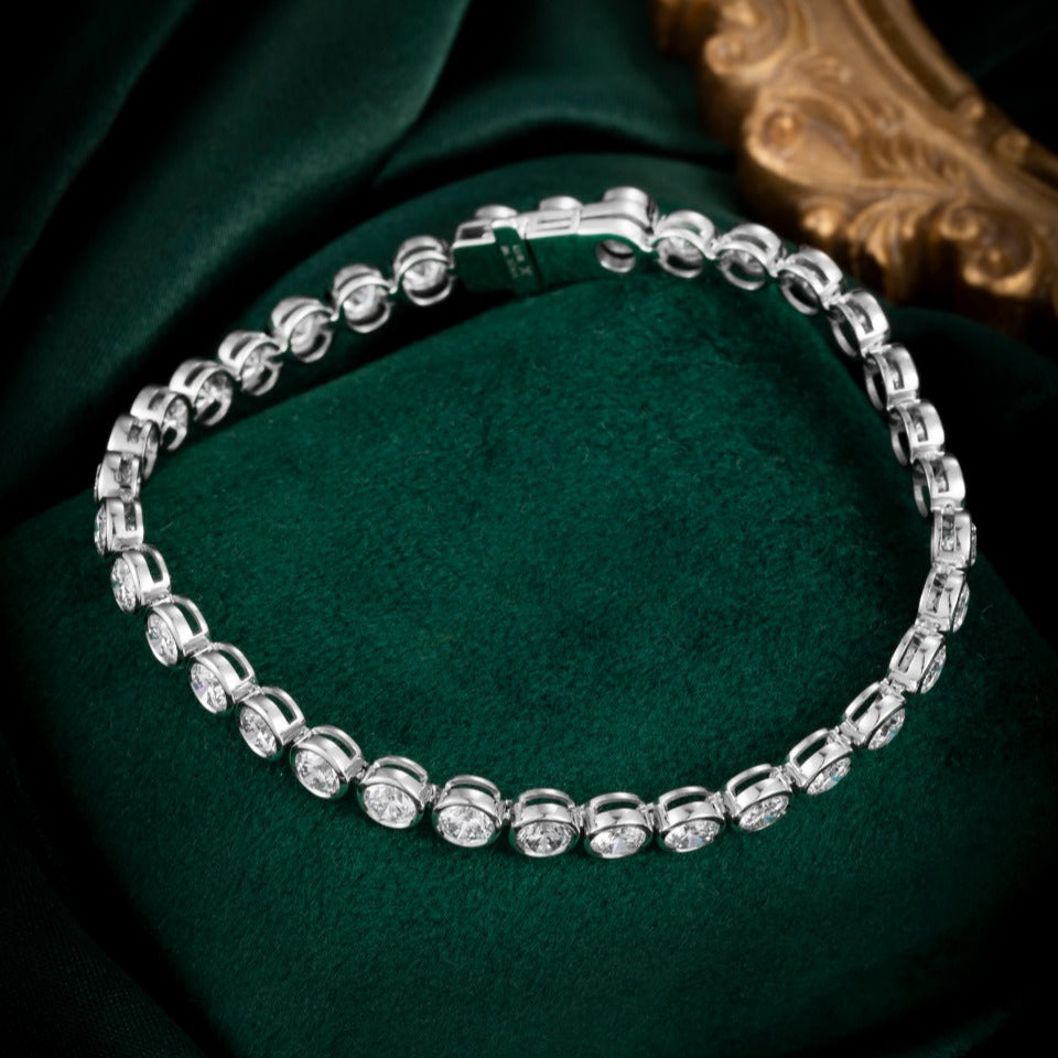 6.37 ct.tw vRound Bezel Lab Grown Diamond Tennis Bracelet 6-7.5 Inch in 14k White Gold