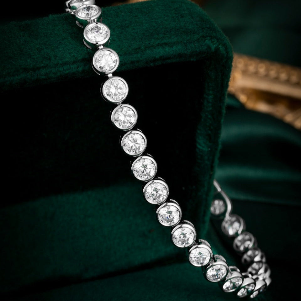 6.37 ct.tw vRound Bezel Lab Grown Diamond Tennis Bracelet 6-7.5 Inch in 14k White Gold