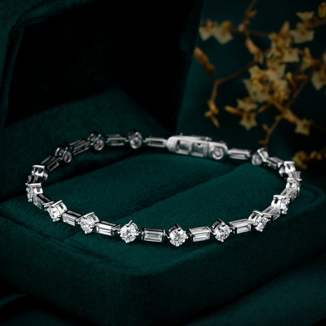 5.2 ct.tw Round and Baguette Lab Grown Diamond Tennis Bracelet 6-7.5 Inch in 14k White Gold