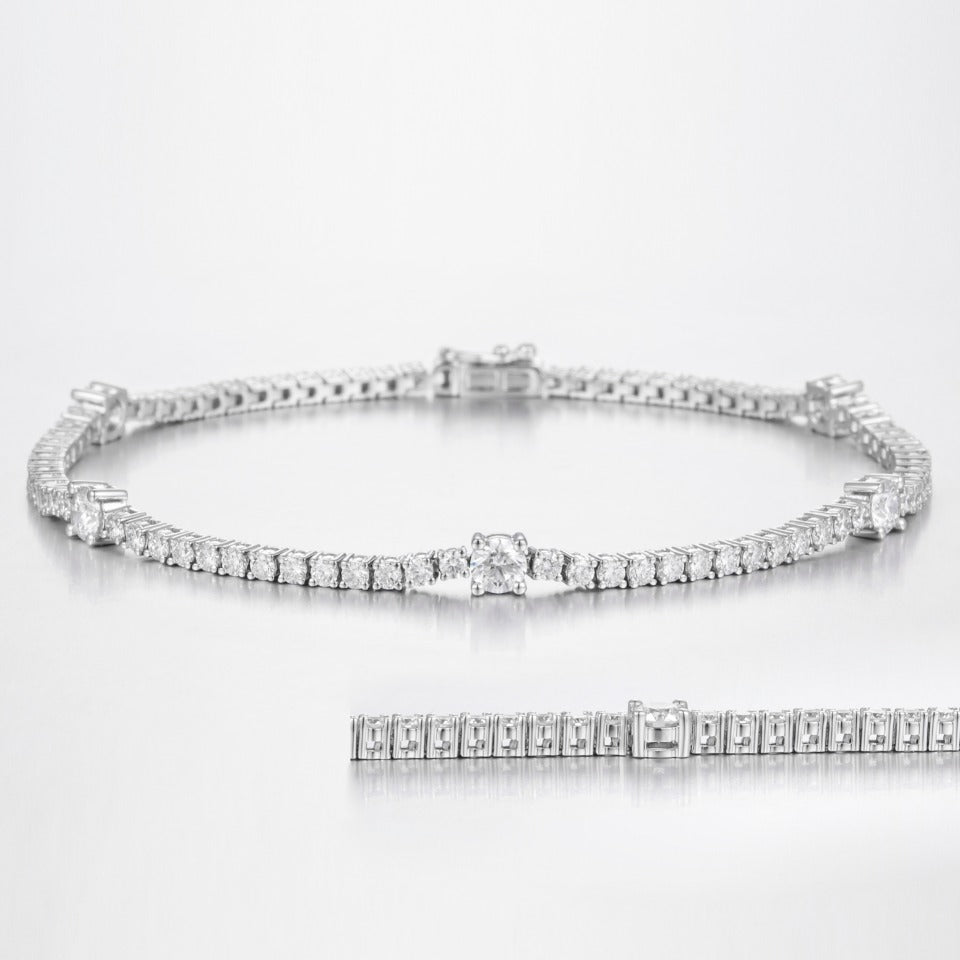 2.6 ctw Round Station Lab Grown Diamond Tennis Bracelet 14k White Gold
