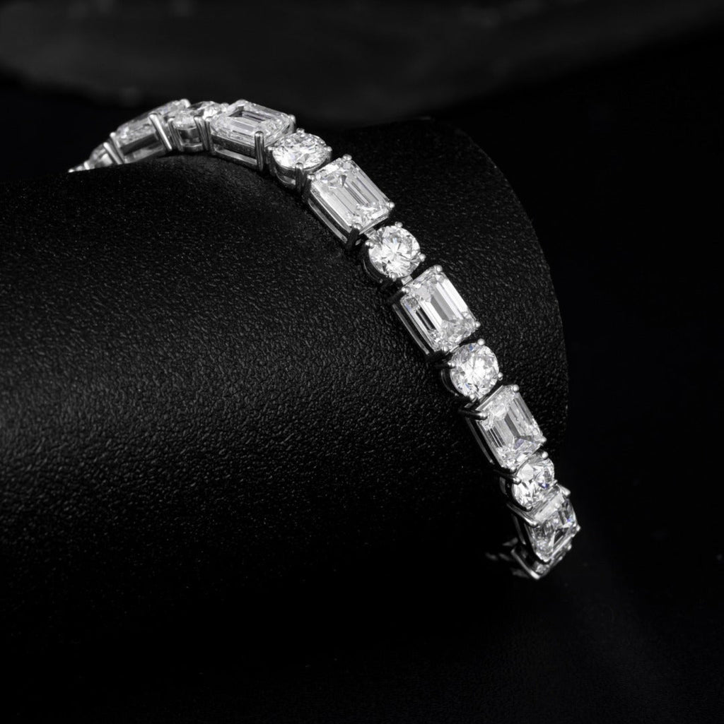 20 ctw Emerald& Round Lab Grown Diamond Tennis Bracelet 6-7.5 Inch in Platinum
