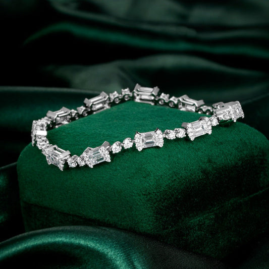 7.334ctw Emerald Station Lab Grown Diamond Tennis Bracelet 6-7.5 Inch in 14k White Gold