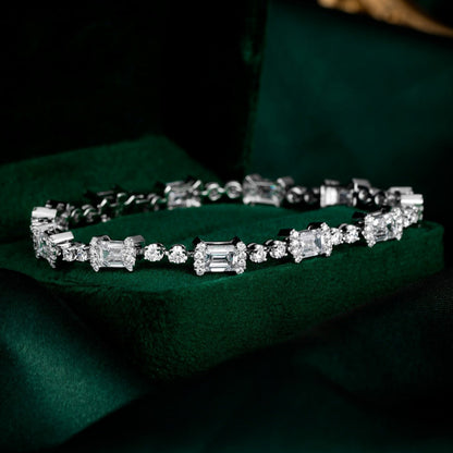 7.334ctw Emerald Station Lab Grown Diamond Tennis Bracelet 6-7.5 Inch in 14k White Gold