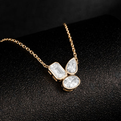 0.7ctw Bezel Cluster Fancy Shape Lab Grown Diamond Necklace 16-18 Inch in 14k Yellow Gold