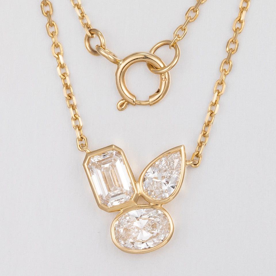 0.7ctw Bezel Cluster Fancy Shape Lab Grown Diamond Necklace 16-18 Inch in 14k Yellow Gold