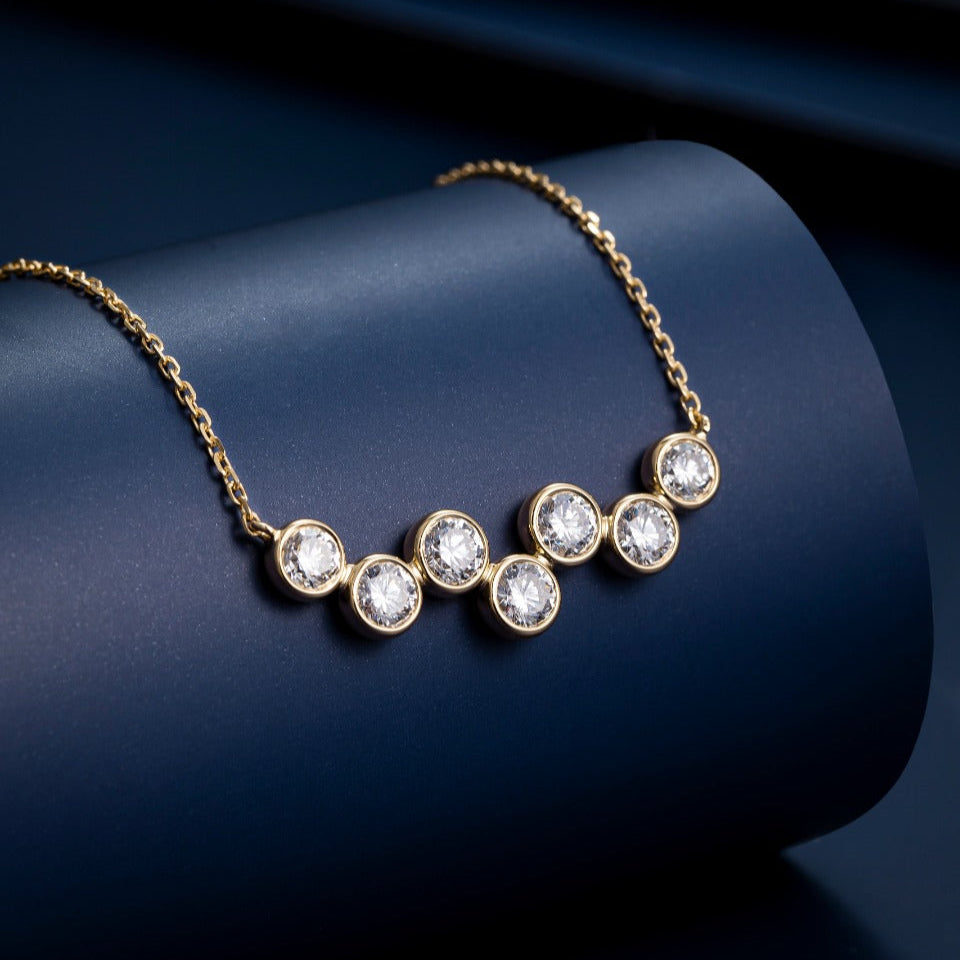 Lucky 7 stone Bubble dance Lab Grown Diamond Bar Necklace in 14K Gold
