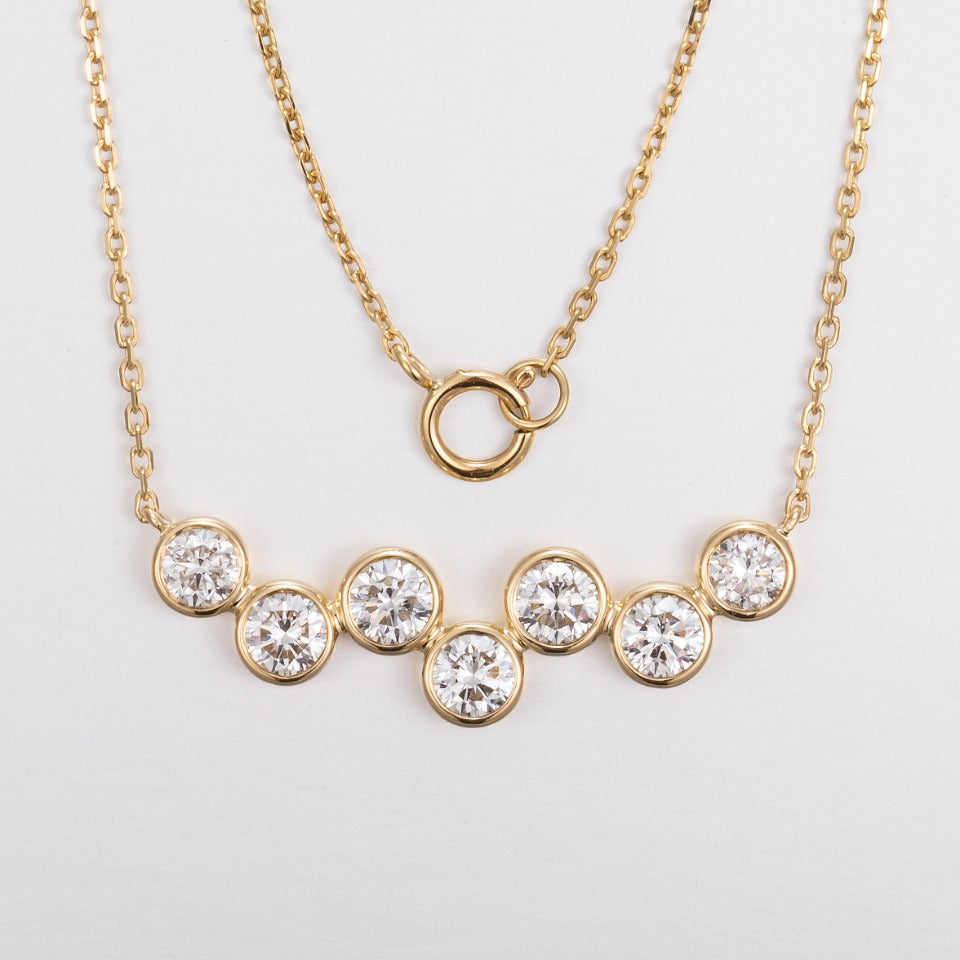 Lucky 7 stone Bubble dance Lab Grown Diamond Bar Necklace in 14K Gold
