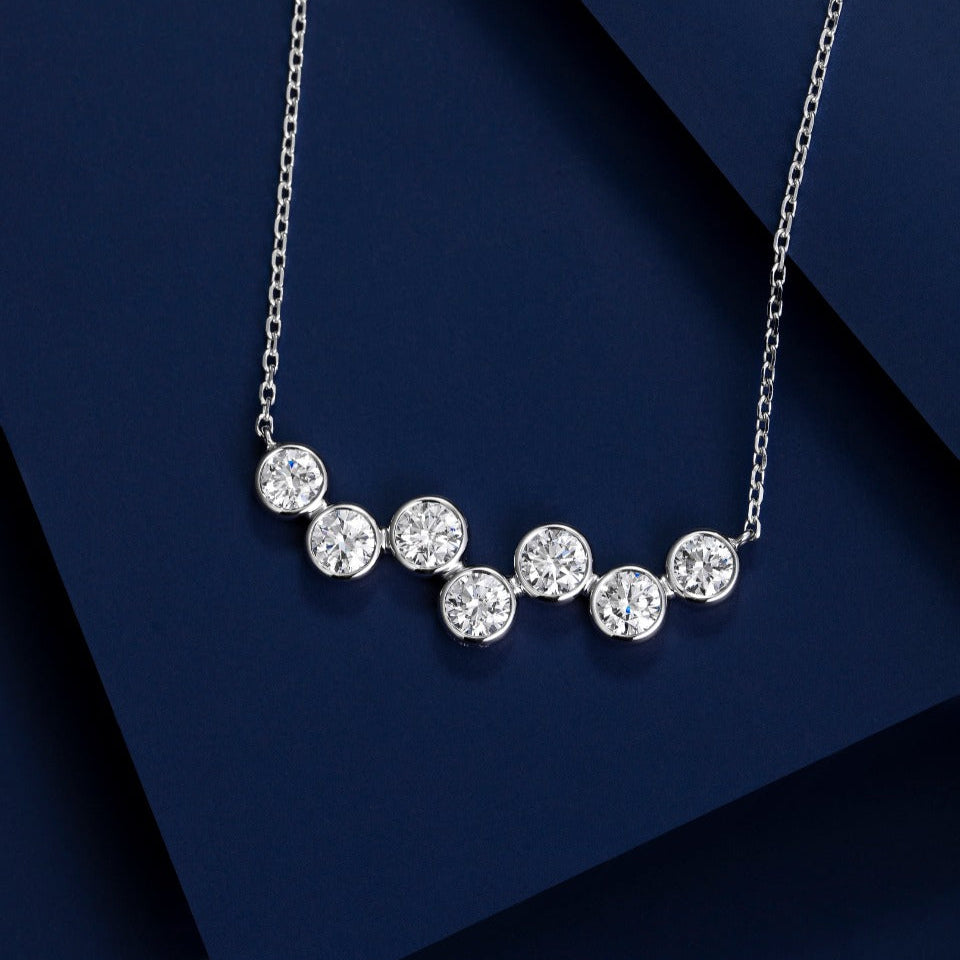 Lucky 7 stone Bubble dance Lab Grown Diamond Bar Necklace in 14K Gold
