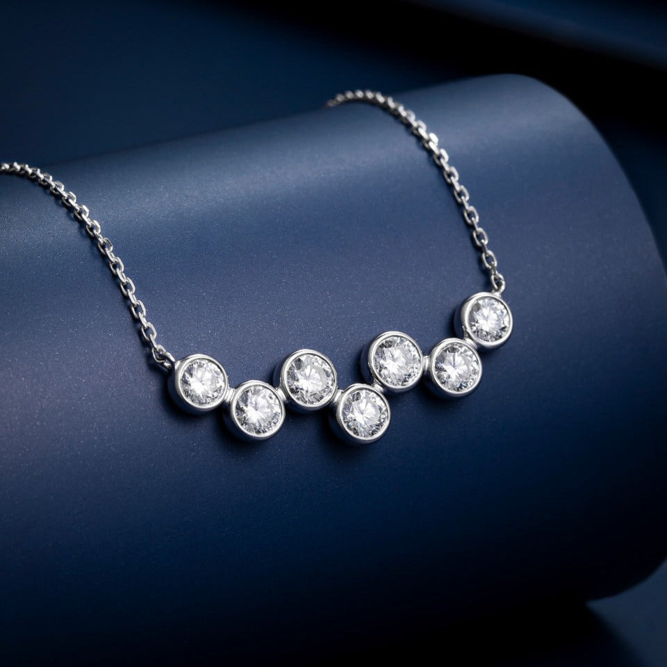 Lucky 7 stone Bubble dance Lab Grown Diamond Bar Necklace in 14K Gold