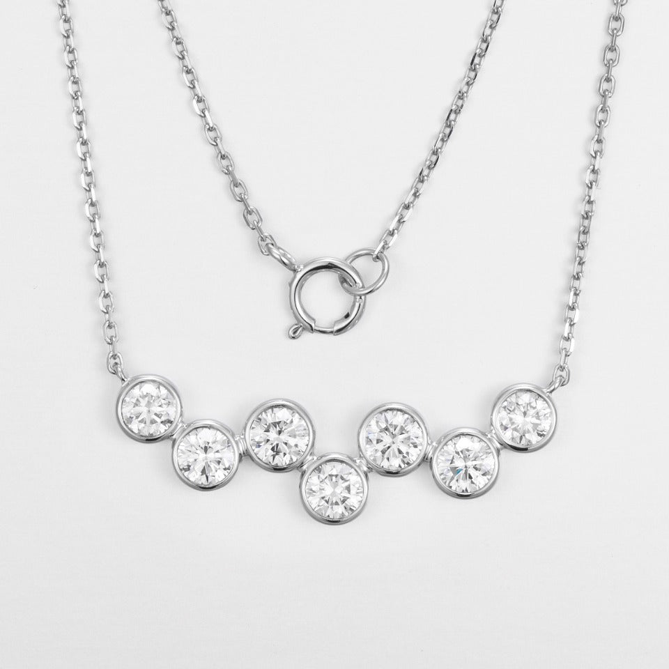 Lucky 7 stone Bubble dance Lab Grown Diamond Bar Necklace in 14K Gold