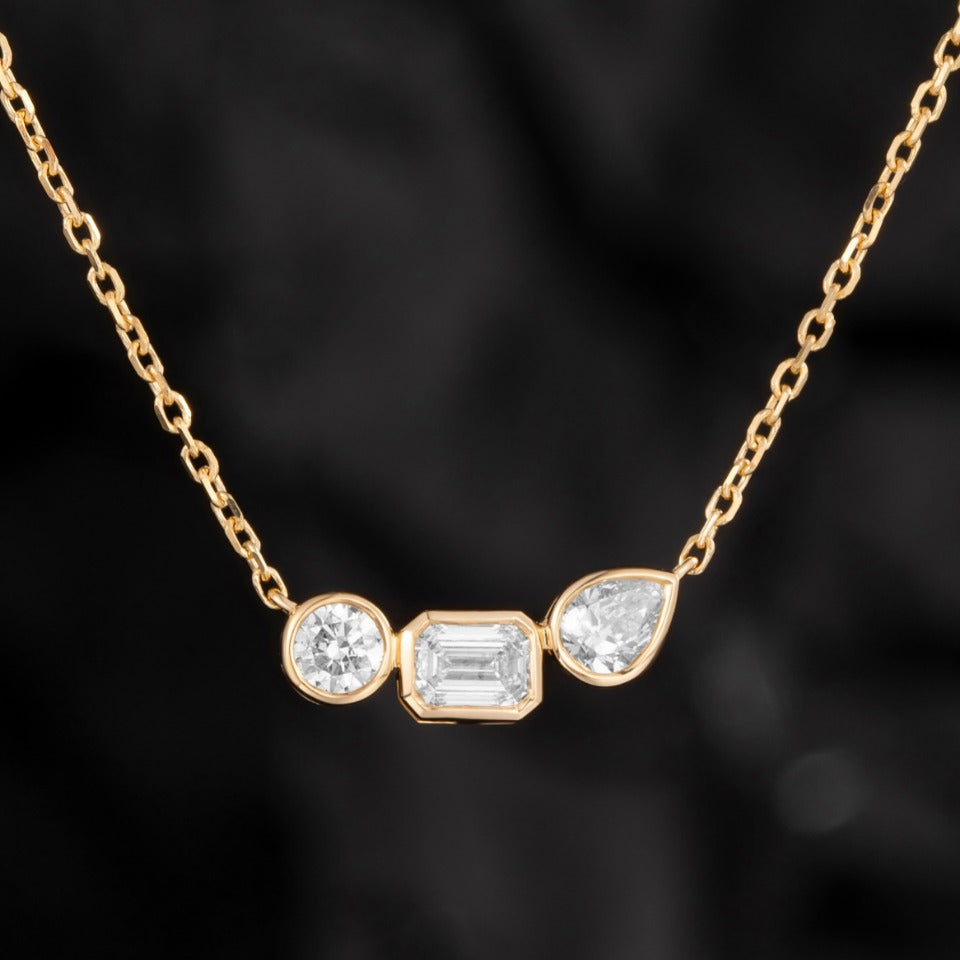 0.469ctw 3 stones fancy Lab Grown Diamond Necklace 16-18 Inch in 14k Yellow Gold
