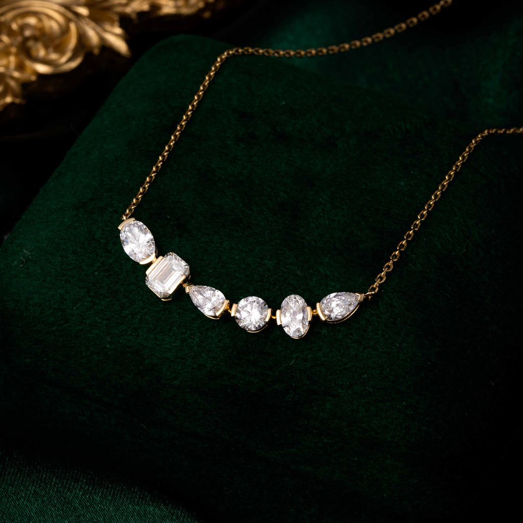1.4 ct.tw 6 stones Fancy Lab Grown Diamond Bar Necklace 14k Yellow Gold