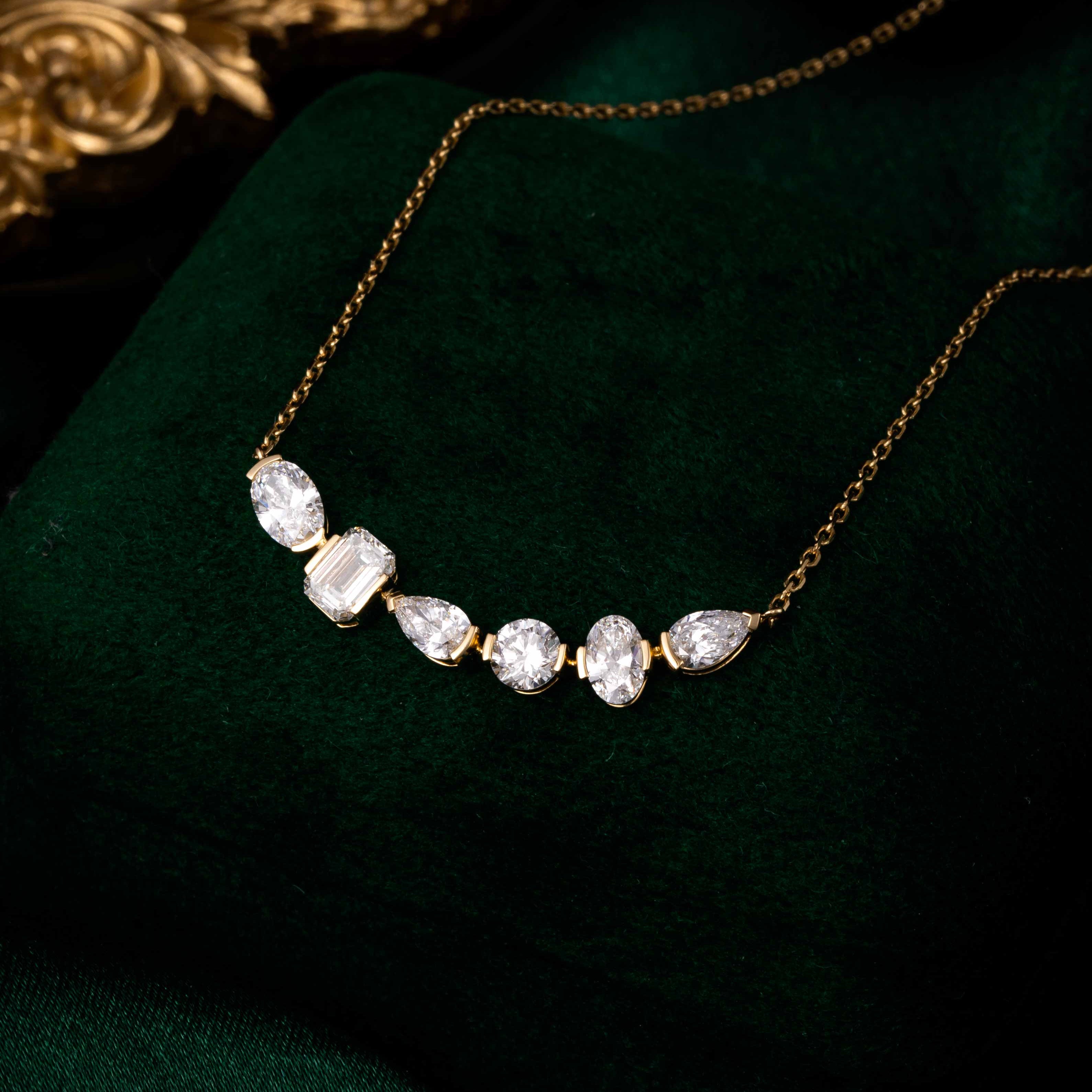 1.4 ct.tw 6 stones Fancy Lab Grown Diamond Bar Necklace 14k Yellow Gold