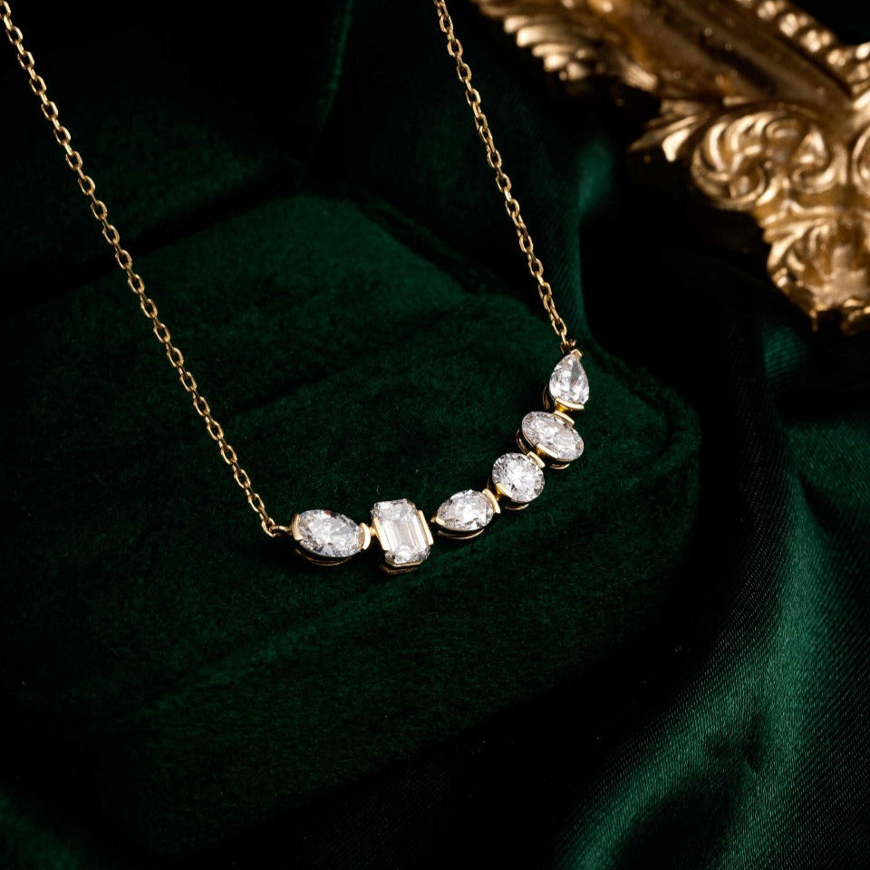 1.4 ct.tw 6 stones Fancy Lab Grown Diamond Bar Necklace 14k Yellow Gold
