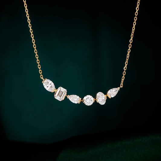 1.4 ct.tw 6 stones Fancy Lab Grown Diamond Bar Necklace 14k Yellow Gold