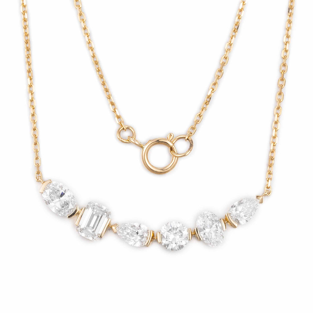 1.427 ctw 6 stones Fancy Lab Grown Diamond Bar Necklace in 16-18 inches 14k Yellow Gold