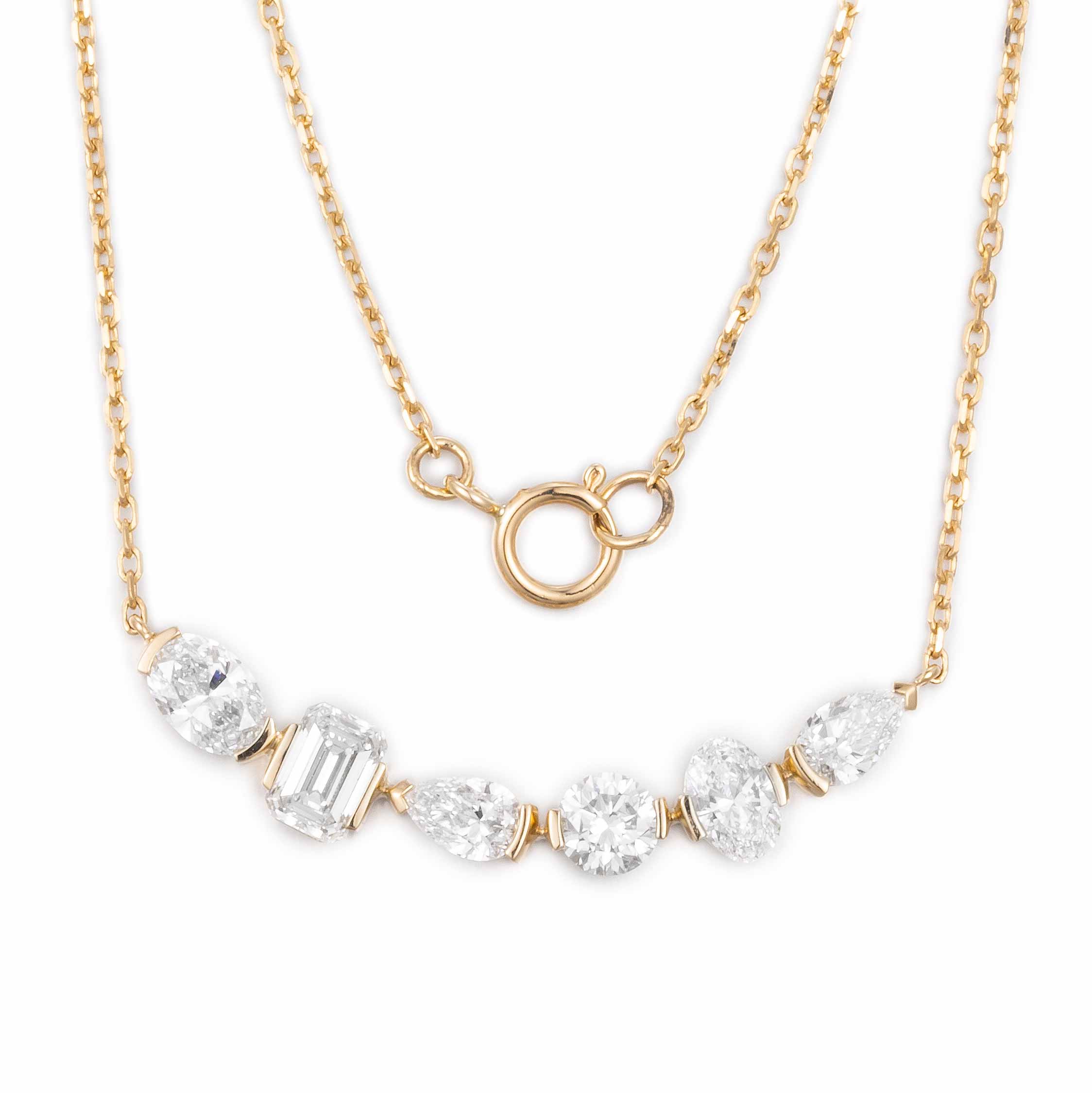 1.427 ctw 6 stones Fancy Lab Grown Diamond Bar Necklace in 16-18 inches 14k Yellow Gold