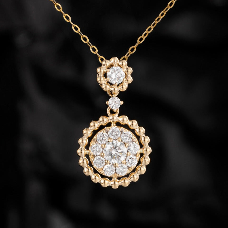 0.738ctw Vintage Round Halo Lab Grown Diamond Pendant in 14k Yellow Gold
