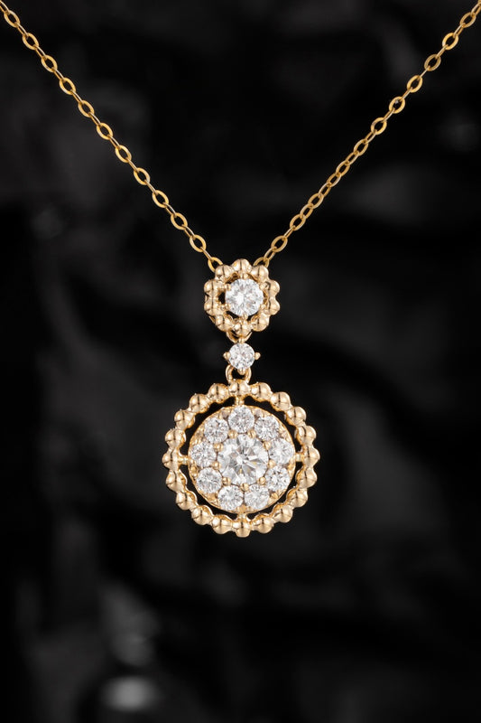 Vintage Round Halo Lab Grown Diamond Pendant in 14k Yellow Gold