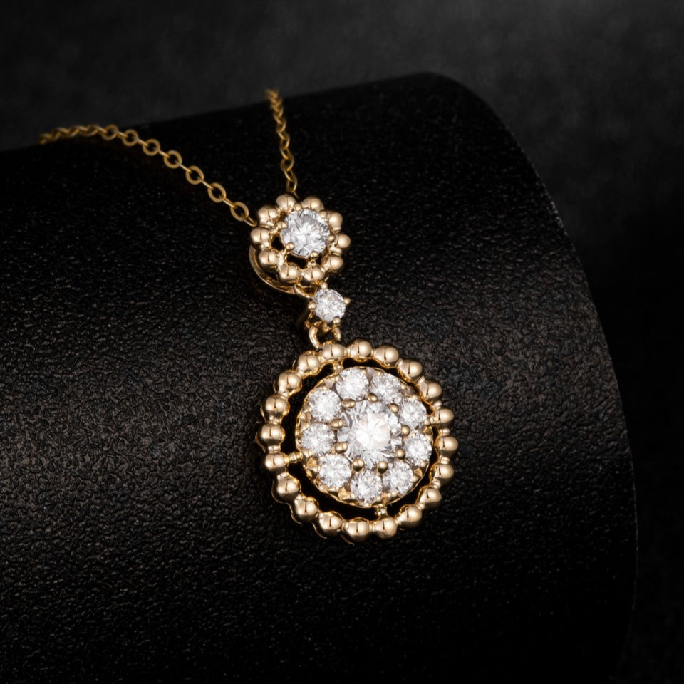 0.738ctw Vintage Round Halo Lab Grown Diamond Pendant in 14k Yellow Gold