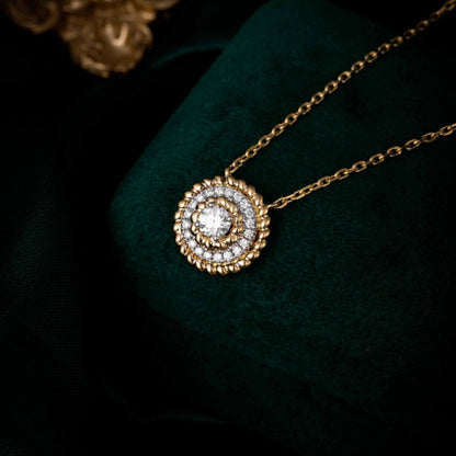 Contemporary Round Halo Lab Grown Diamond Pendant in 14k Yellow Gold